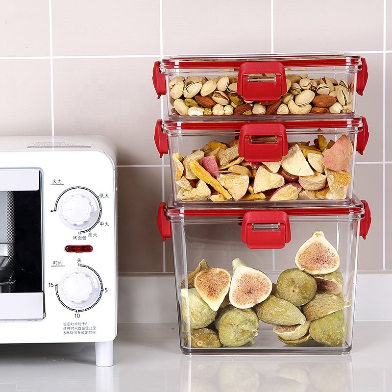 PET plastic clear pantry organizer airtight plastic food storage box cereal food storage container for kitchen