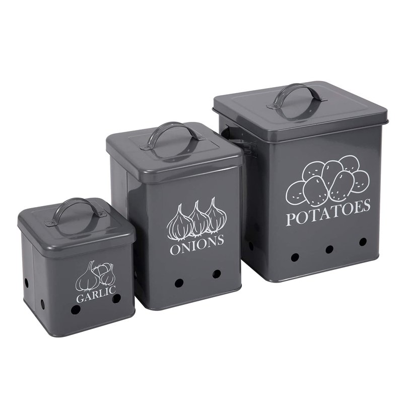 Kitchen Square Vegetable Storage Pot Food Storage Tin Potatoes Onion Garlic Container