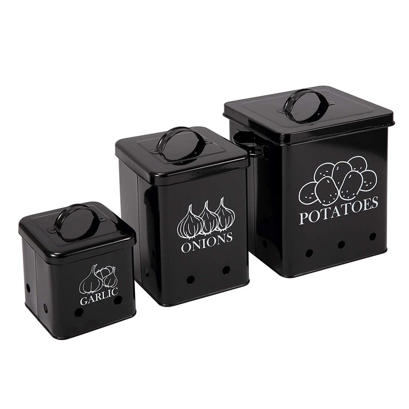 Kitchen Square Vegetable Storage Pot Food Storage Tin Potatoes Onion Garlic Container