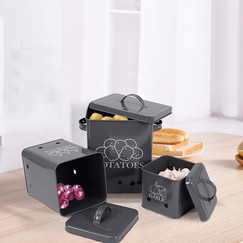 Kitchen Square Vegetable Storage Pot Food Storage Tin Potatoes Onion Garlic Container
