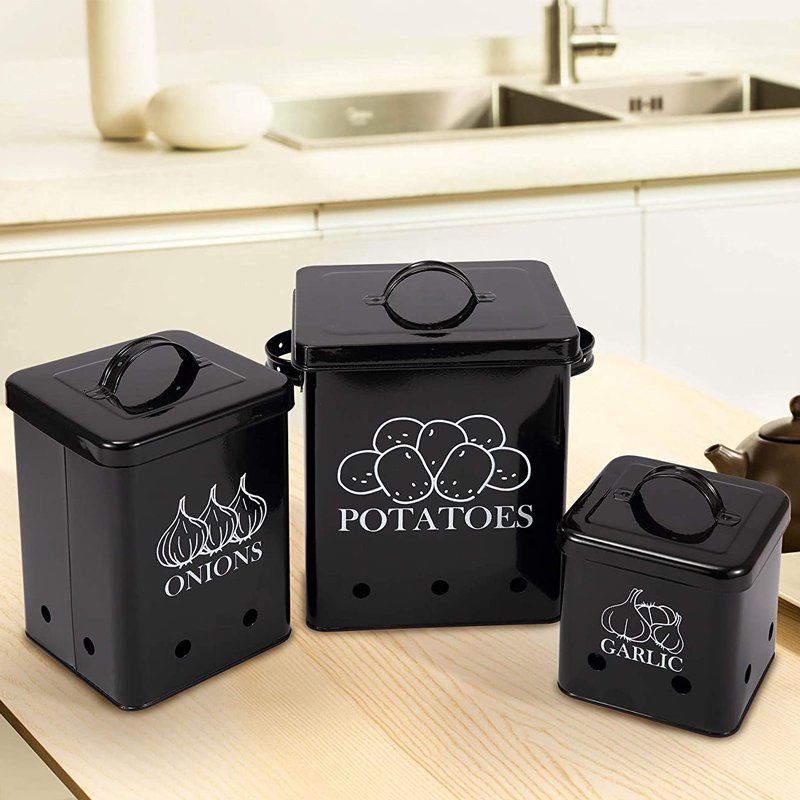 Kitchen Square Vegetable Storage Pot Food Storage Tin Potatoes Onion Garlic Container
