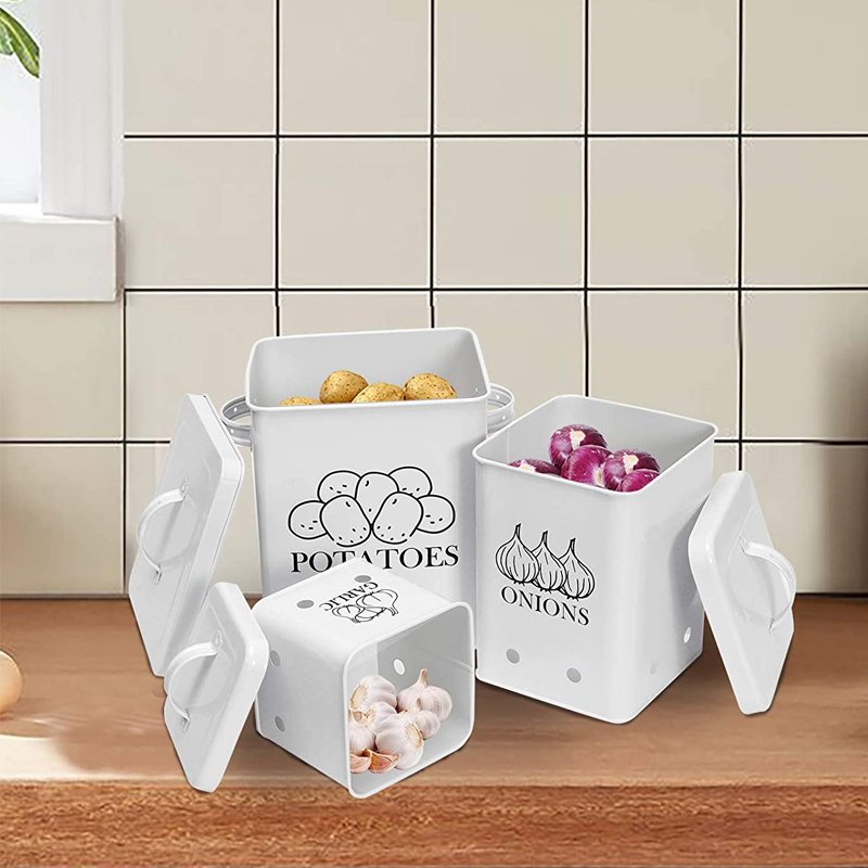 Kitchen Square Vegetable Storage Pot Food Storage Tin Potatoes Onion Garlic Container