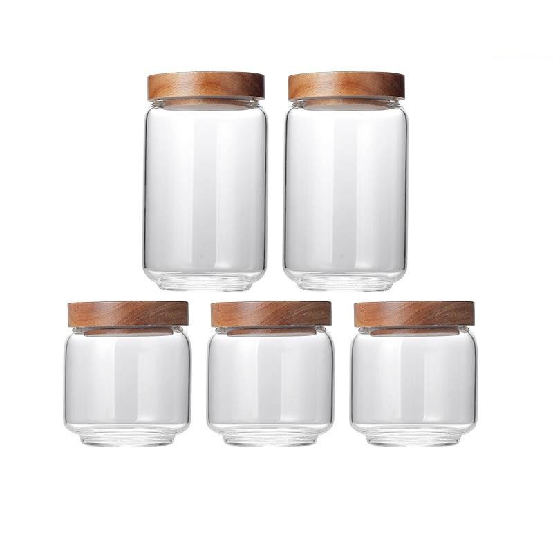 Wholesale Multifunctional Empty Food Storage Glass Jars Glass with Bamboo Lid and Silicone Ring Food Storage Jar Glass