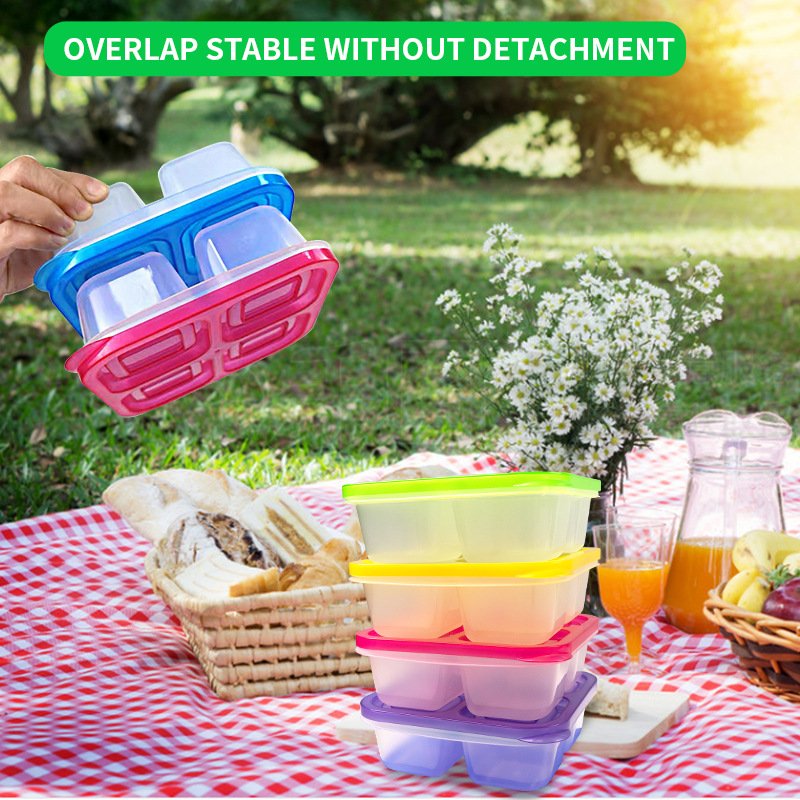 5 PCS Bento Snack Containers reusable with 4 compartments divided food lunchable storage containers for school work and travel