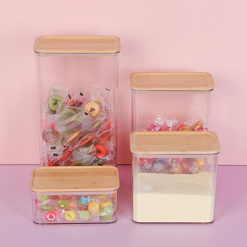 Bamboo Lid Airtight Food Storage Container Kitchen Organizer Camping Custom Injection Multifunction Set Modern Rectangle
