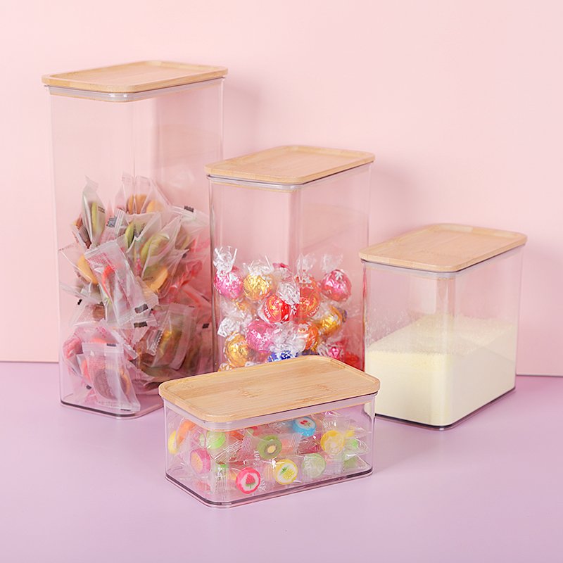 Bamboo Lid Airtight Food Storage Container Kitchen Organizer Camping Custom Injection Multifunction Set Modern Rectangle