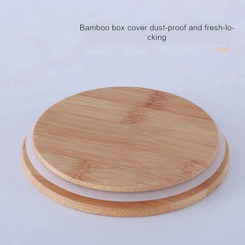 Round Kitchen Container Bamboo Lids Food Storage Jar Use Stainless Steel Multi-purpose Lunch Boxes with Silicone Ring