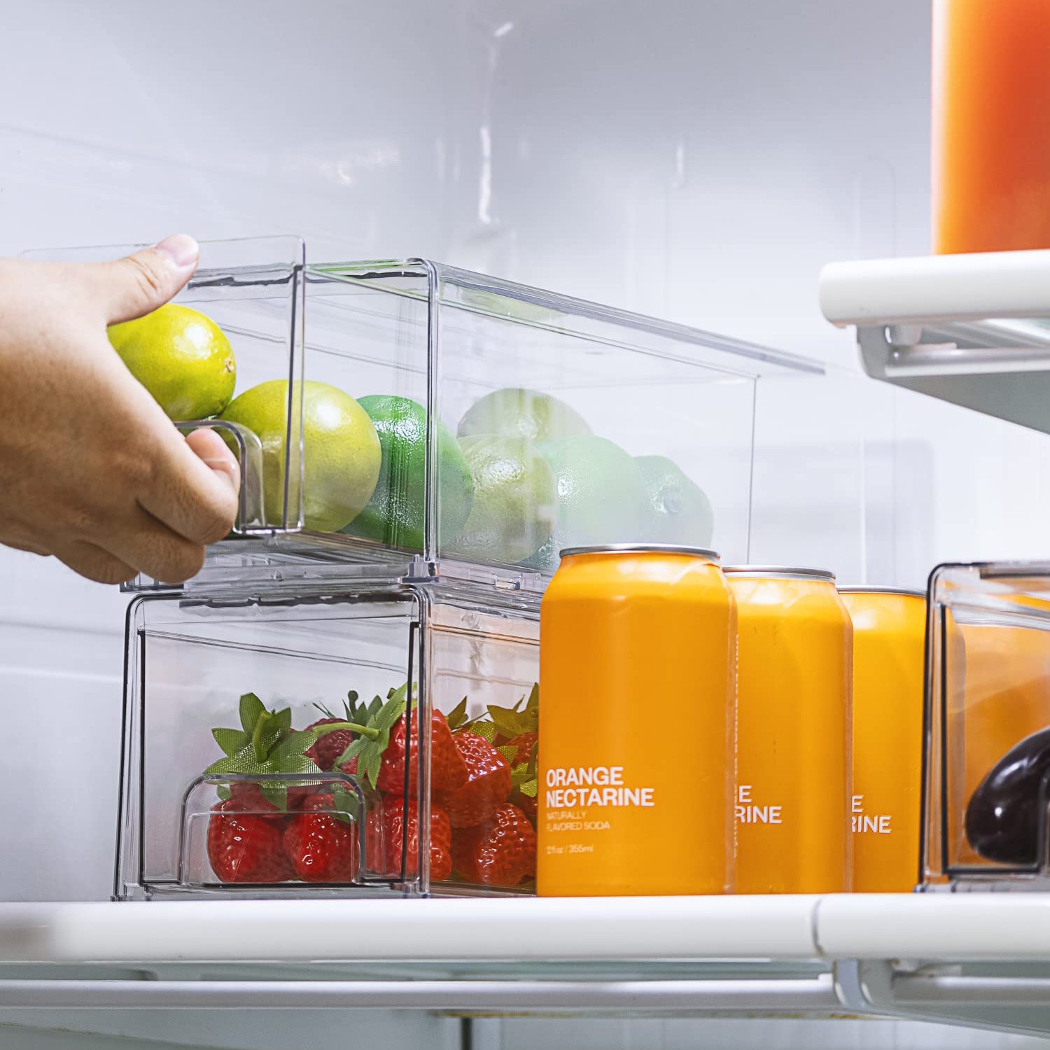 Fridge Drawers Stackable Organizer Bins Food Storage Containers for Kitchen Refrigerator Freezer Vanity Fridge Organization