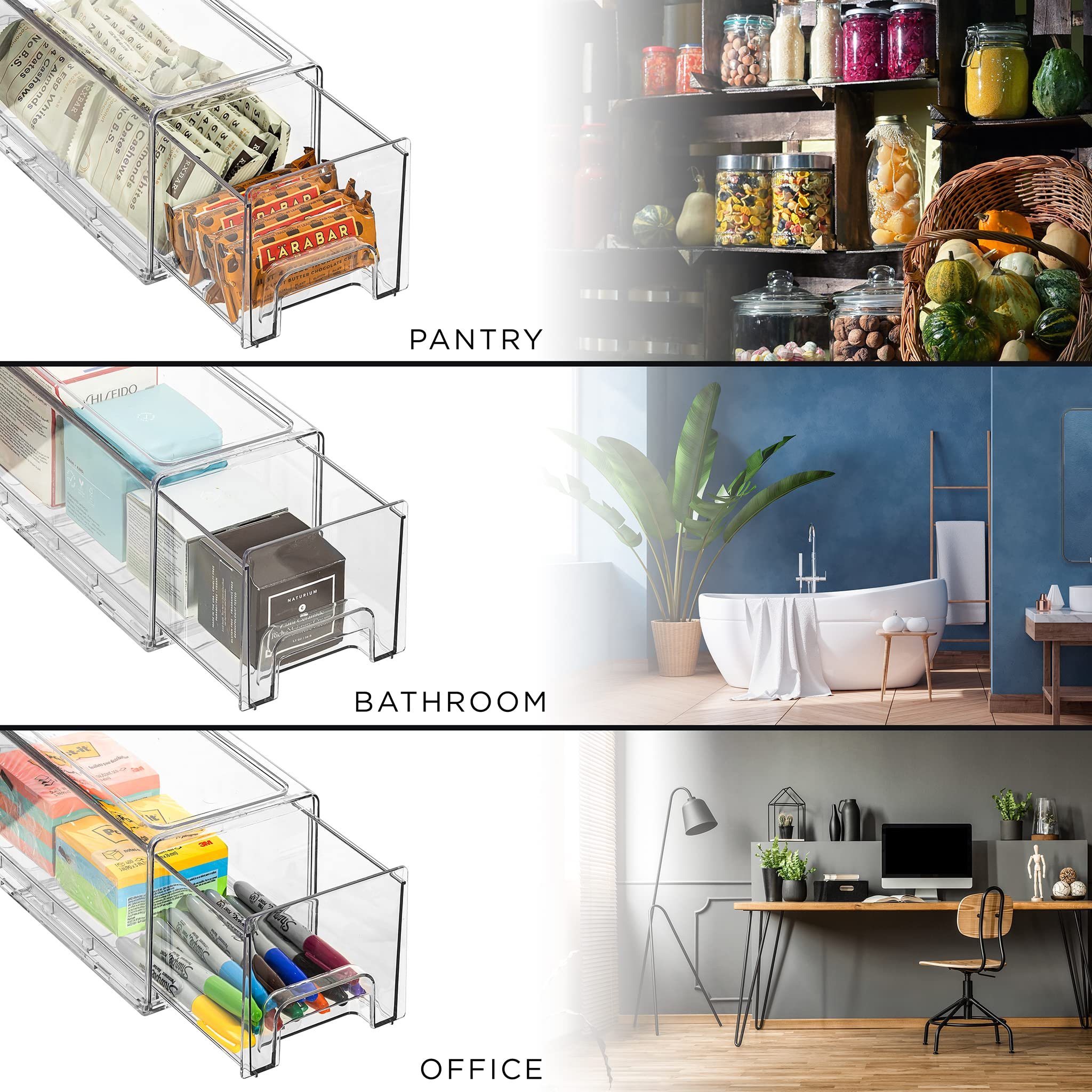 Fridge Drawers Stackable Organizer Bins Food Storage Containers for Kitchen Refrigerator Freezer Vanity Fridge Organization