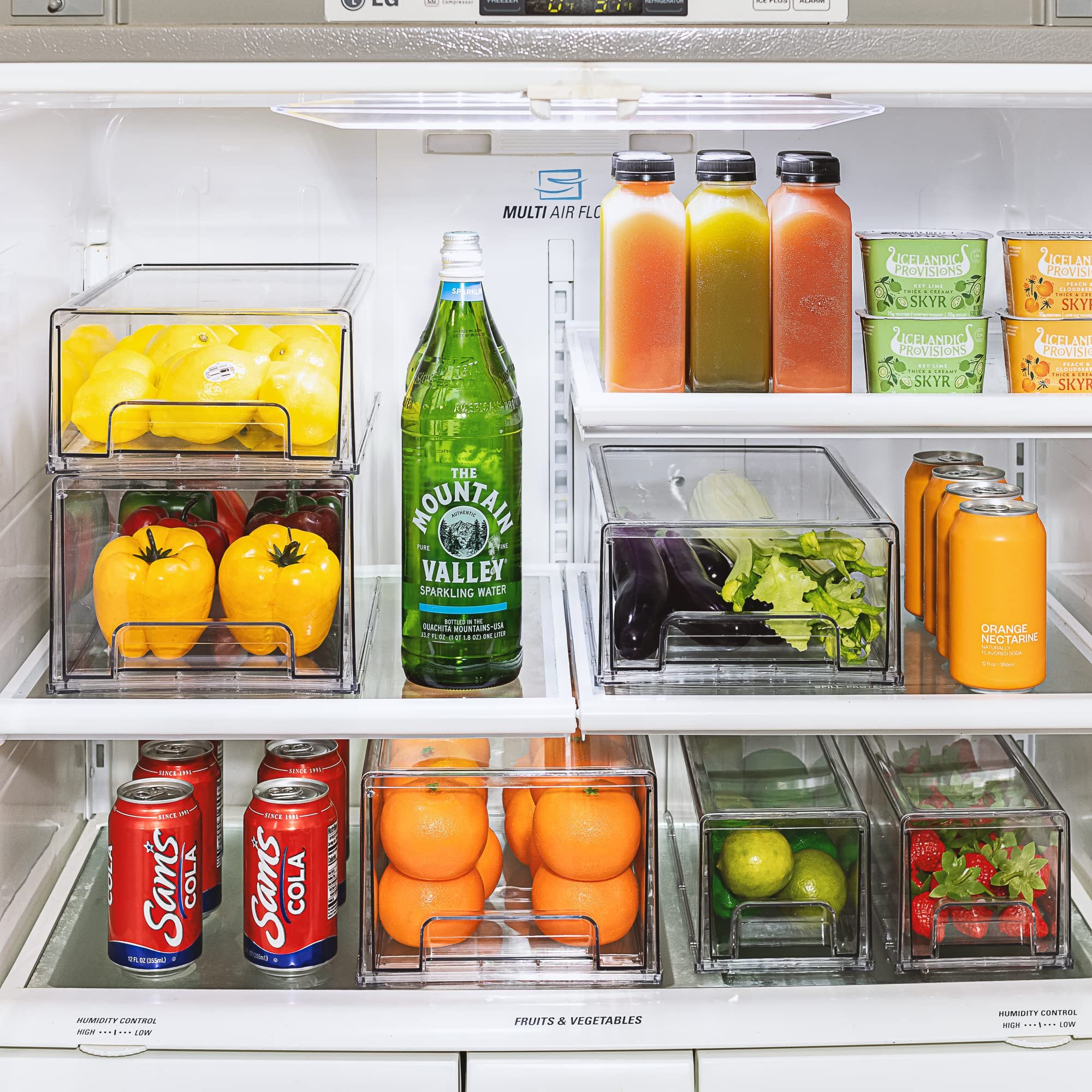 Fridge Drawers Stackable Organizer Bins Food Storage Containers for Kitchen Refrigerator Freezer Vanity Fridge Organization