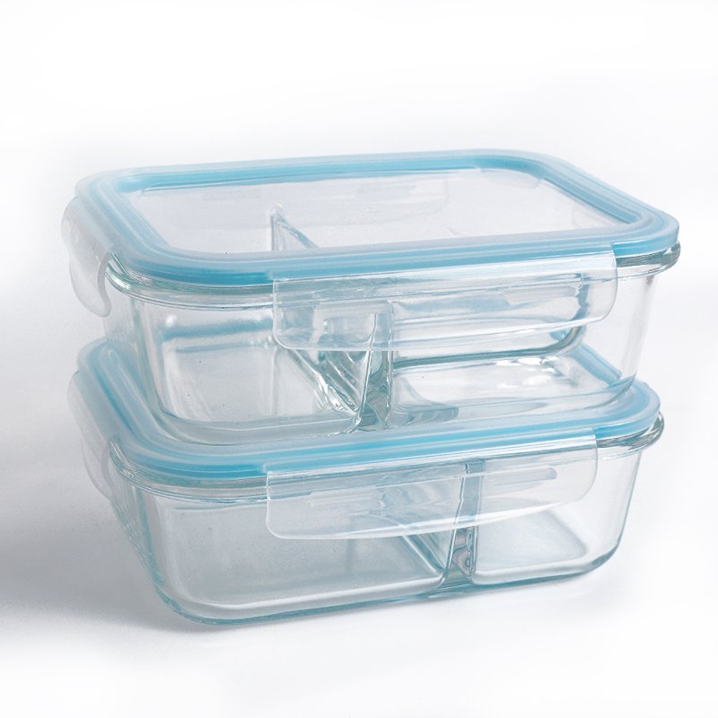 JM Glass 2/3 Compartment Food Storage Containers Fresh Lunch Box with Lids Divided Glass Camping Kitchen Storage Boxes & Bins