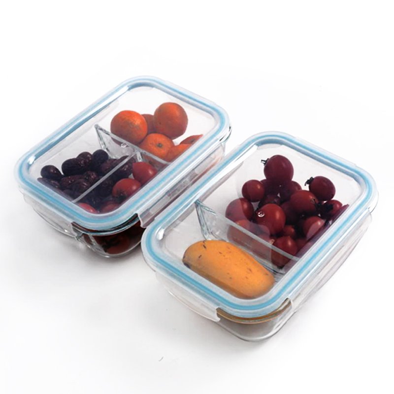 JM Glass 2/3 Compartment Food Storage Containers Fresh Lunch Box with Lids Divided Glass Camping Kitchen Storage Boxes & Bins