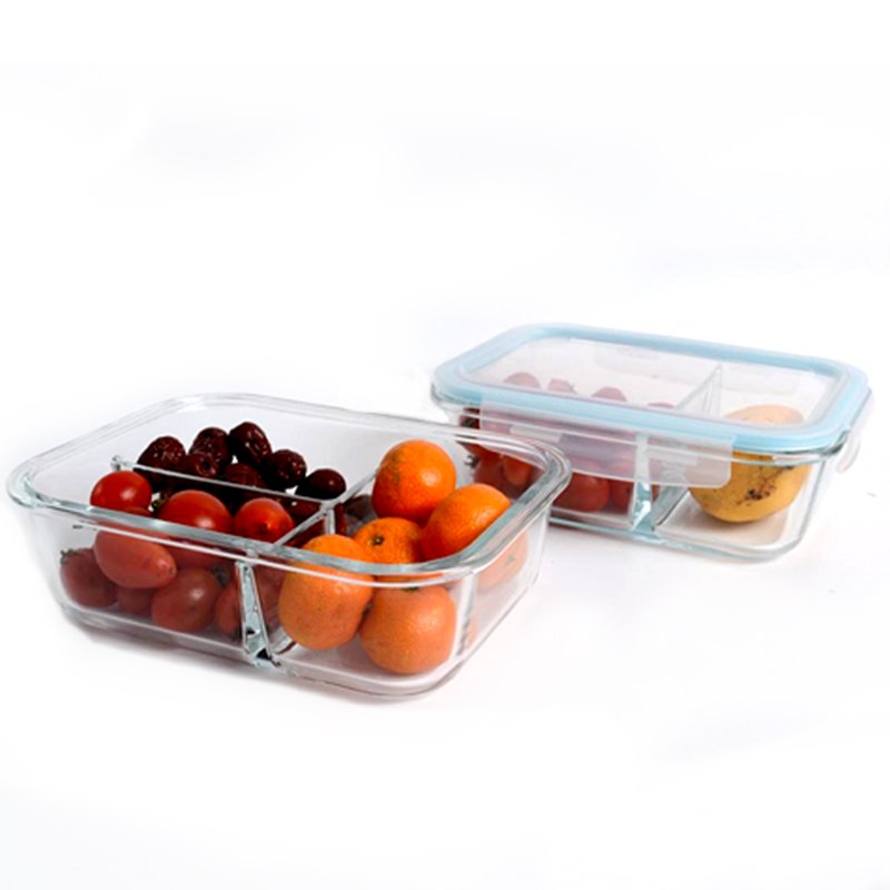 JM Glass 2/3 Compartment Food Storage Containers Fresh Lunch Box with Lids Divided Glass Camping Kitchen Storage Boxes & Bins