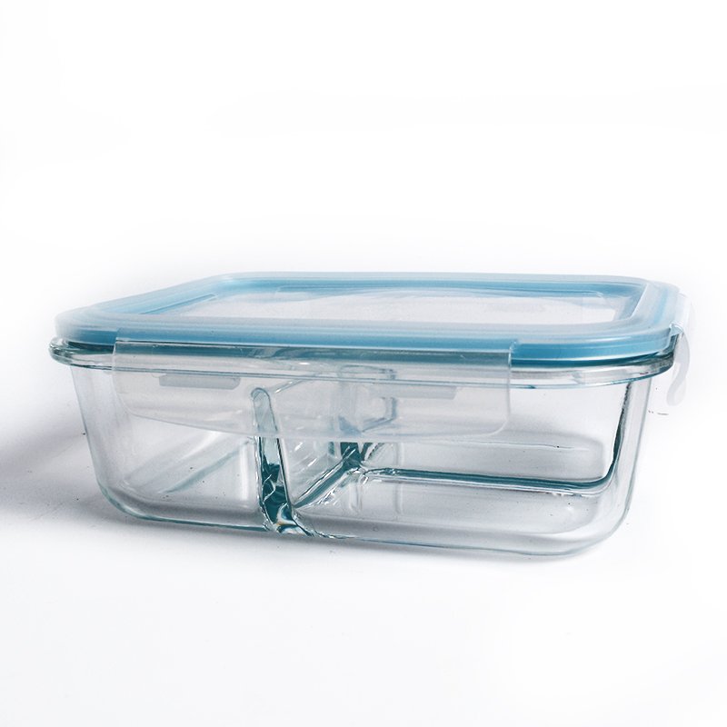 JM Glass 2/3 Compartment Food Storage Containers Fresh Lunch Box with Lids Divided Glass Camping Kitchen Storage Boxes & Bins