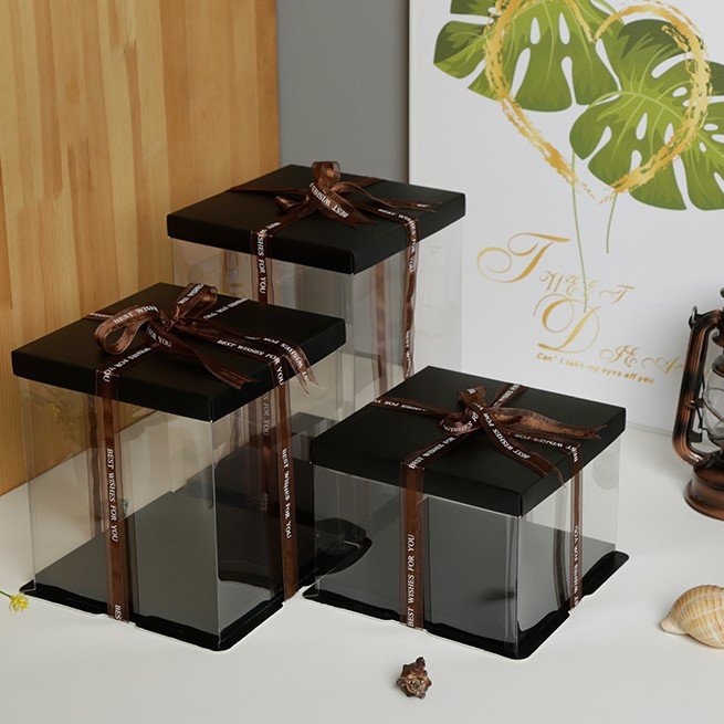 Square 24cm/26cm/31cm/36cm Transparent Wedding Cake Boxes