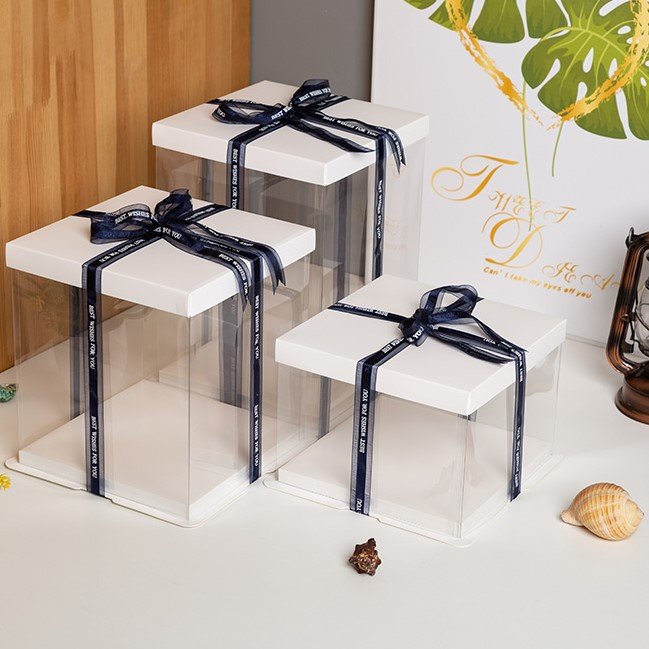 Square 24cm/26cm/31cm/36cm Transparent Wedding Cake Boxes