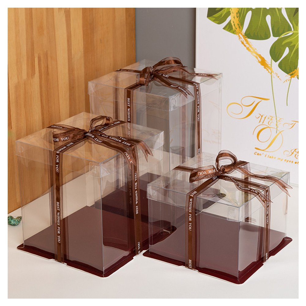 Square 24cm/26cm/31cm/36cm Transparent Wedding Cake Boxes