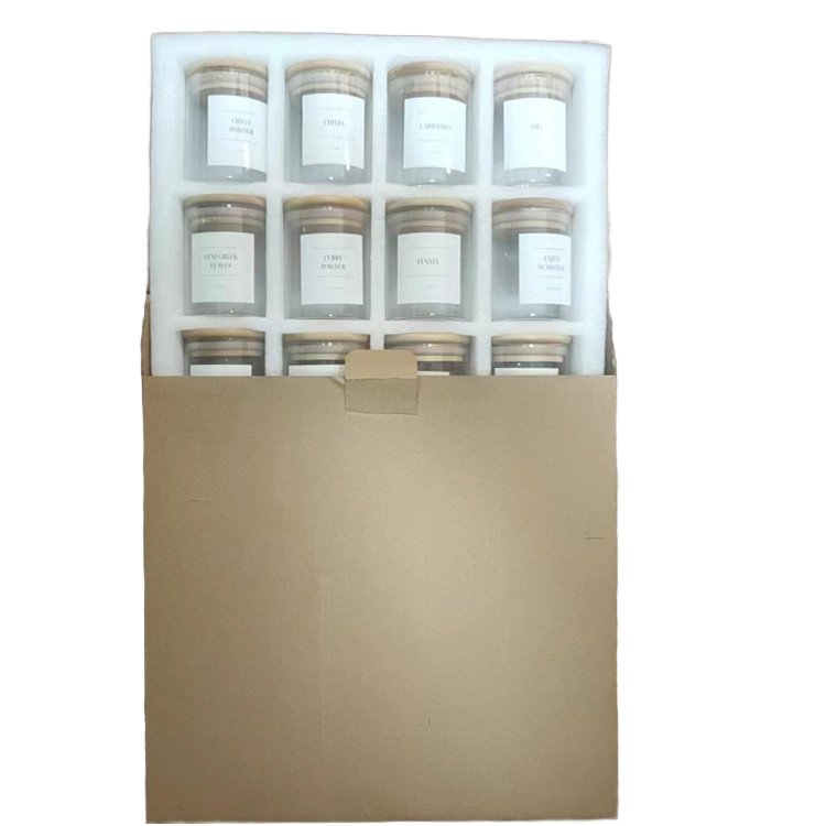 Classic 200ml Clear Glass Storage Jars 12pcs Set with Airtight Bamboo Lid for Spice Food Storage in Kitchen Wedding Occasions