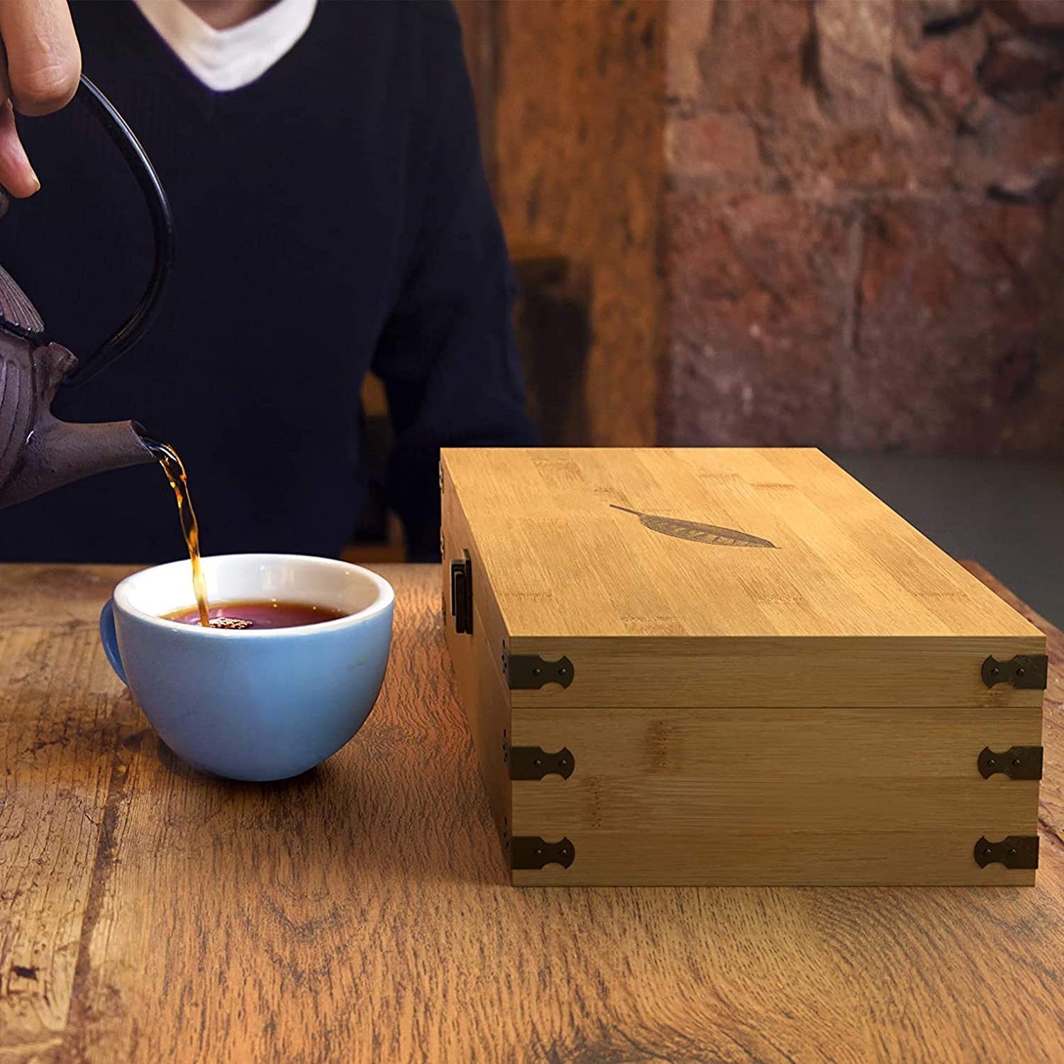 Combohome Eco friendly Bamboo Wooden Tea Bag Storage Stash Box Packaging Organizer Storage Box with Lid