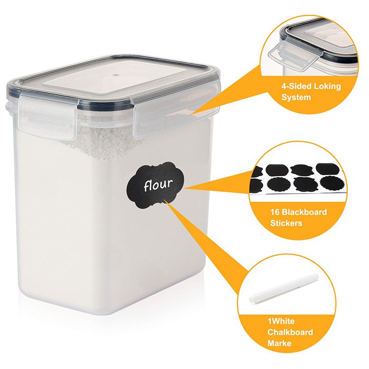 8 Pieces Pack Airtight Plastic Cereal Container Box Sugar Flour Dry Food Storage Containers Sets For Pantry & kitchen Organizer