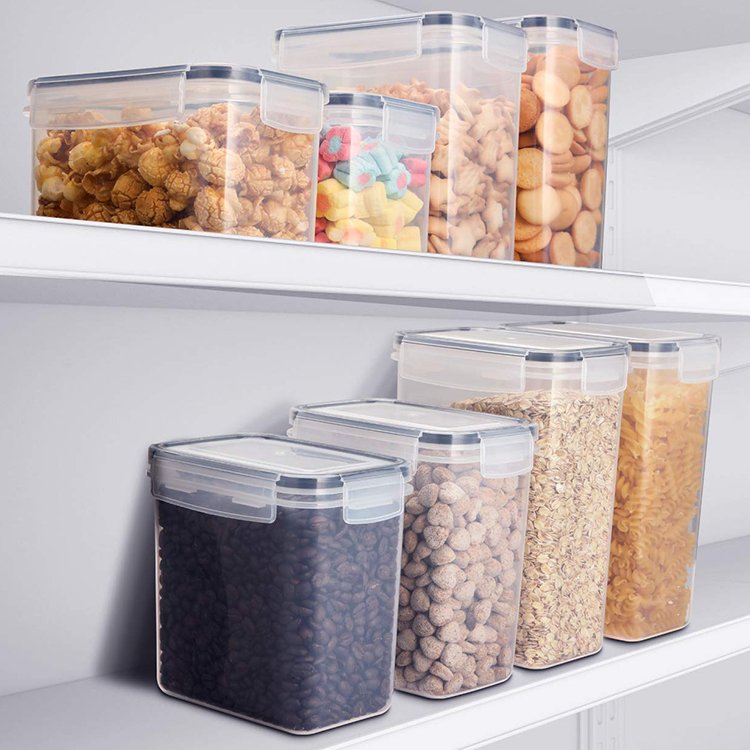 8 Pieces Pack Airtight Plastic Cereal Container Box Sugar Flour Dry Food Storage Containers Sets For Pantry & kitchen Organizer