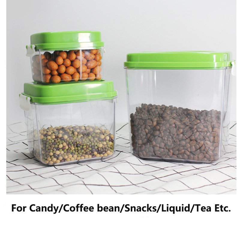 Modern & Fresh Transparent BPA-Free Plastic Vacuum Food Storage Container Set Rectangle Shape Handheld Pump-for Coffee Packing