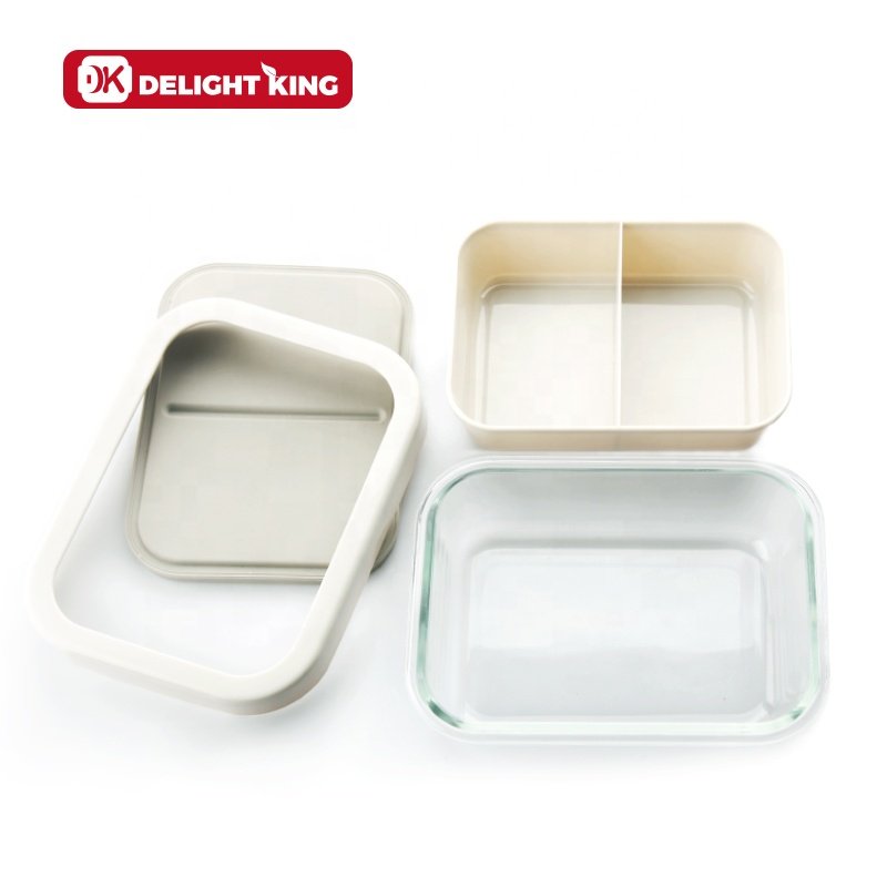 2Compartments Glass Food Container Nested Bento Lunch Box Large Reversible Glass Food containers portable