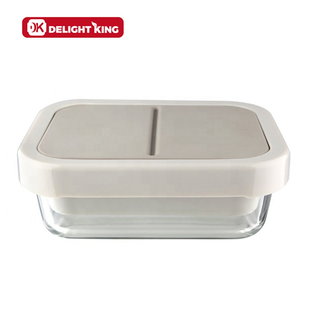 2Compartments Glass Food Container Nested Bento Lunch Box Large Reversible Glass Food containers portable