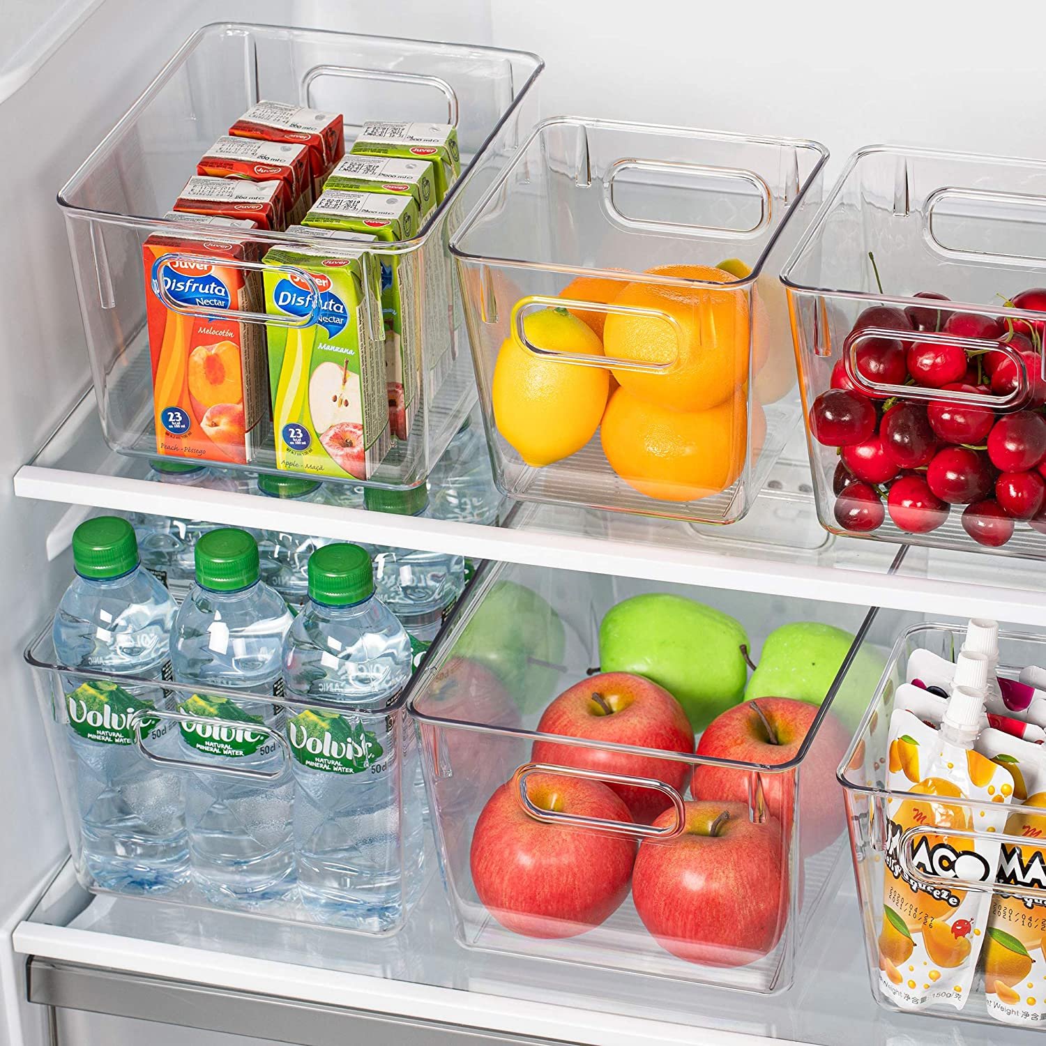 4PCS Clear Pantry Organizer Bins Household Plastic Food Storage Basket ood Storage Bins with Handle for Refrigerator, Fridge
