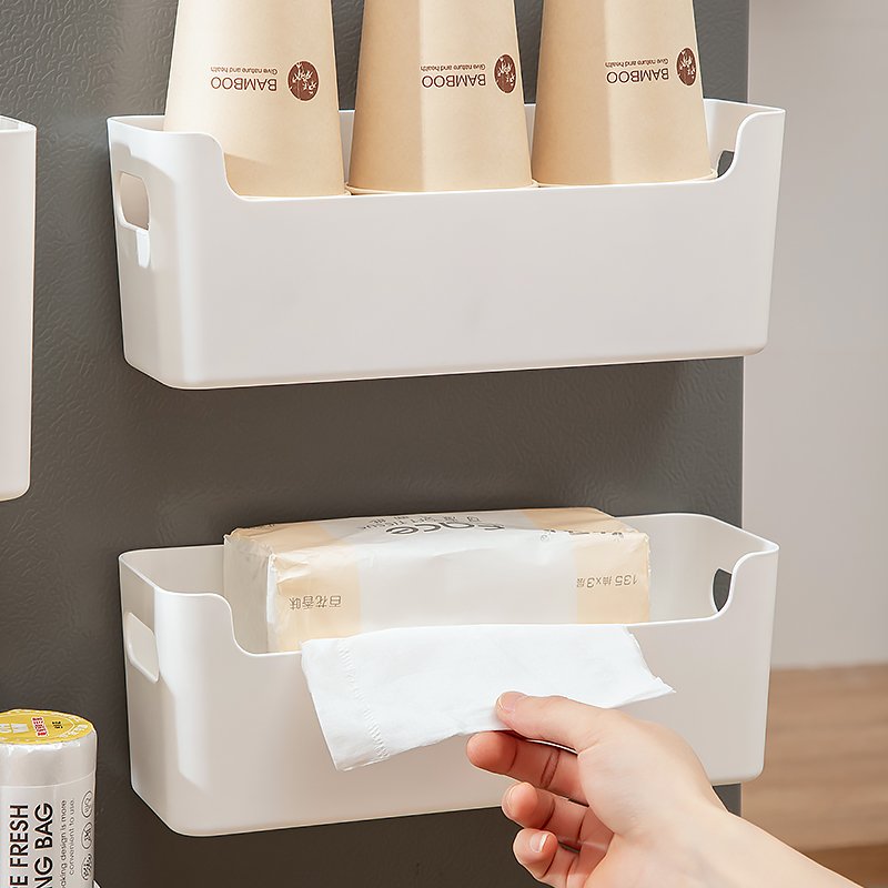 Kitchen Fridge Storage Container Hanging Plastic Organizer For Tea Room Cup Holder Wall Mounted Storage Box