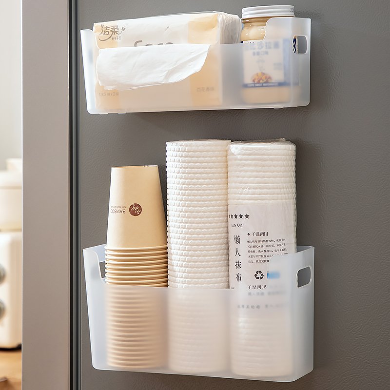 Kitchen Fridge Storage Container Hanging Plastic Organizer For Tea Room Cup Holder Wall Mounted Storage Box