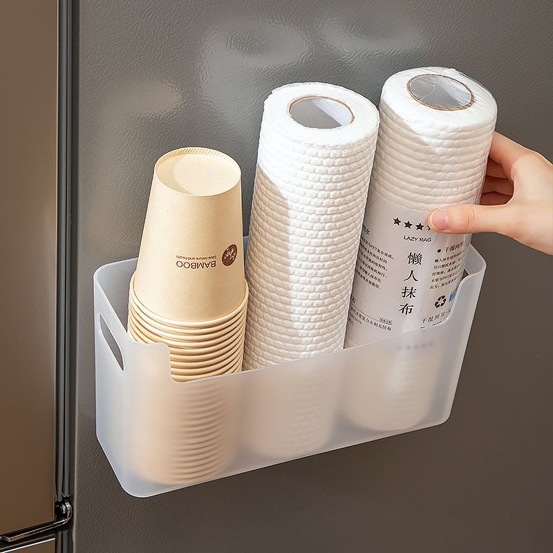 Kitchen Fridge Storage Container Hanging Plastic Organizer For Tea Room Cup Holder Wall Mounted Storage Box