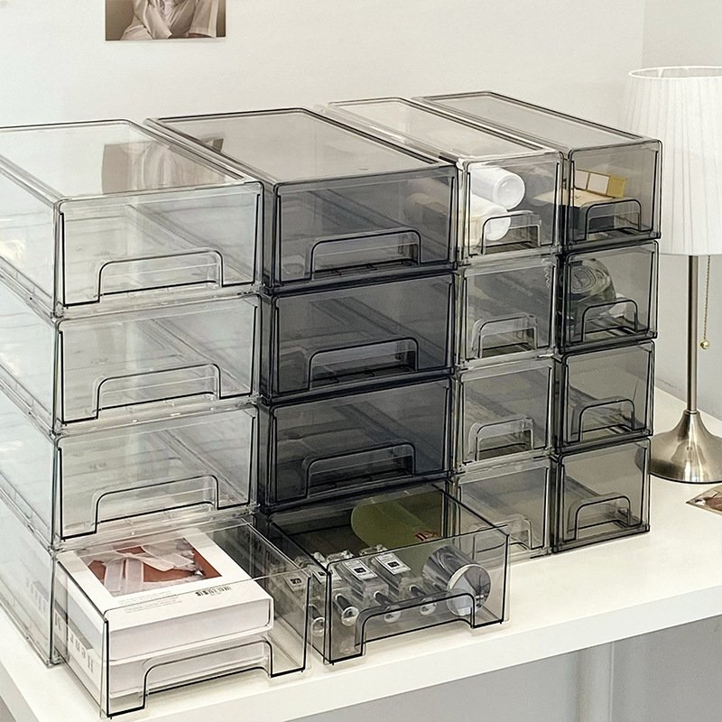 Refrigerator Storage Box with Push-pull Cosmetics Stacked Drawer Storage Box Office Multi-layer Desktop Mask Organizer Box
