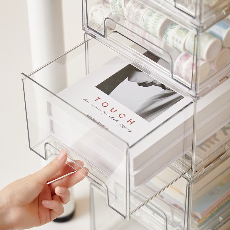 Refrigerator Storage Box with Push-pull Cosmetics Stacked Drawer Storage Box Office Multi-layer Desktop Mask Organizer Box