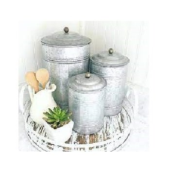 Wheat Flour Tea Sugar Coffee Galvanized Zinc Metal Kitchen Canister Bread Box Bin Metal Canister Set Food Storage Box Ca