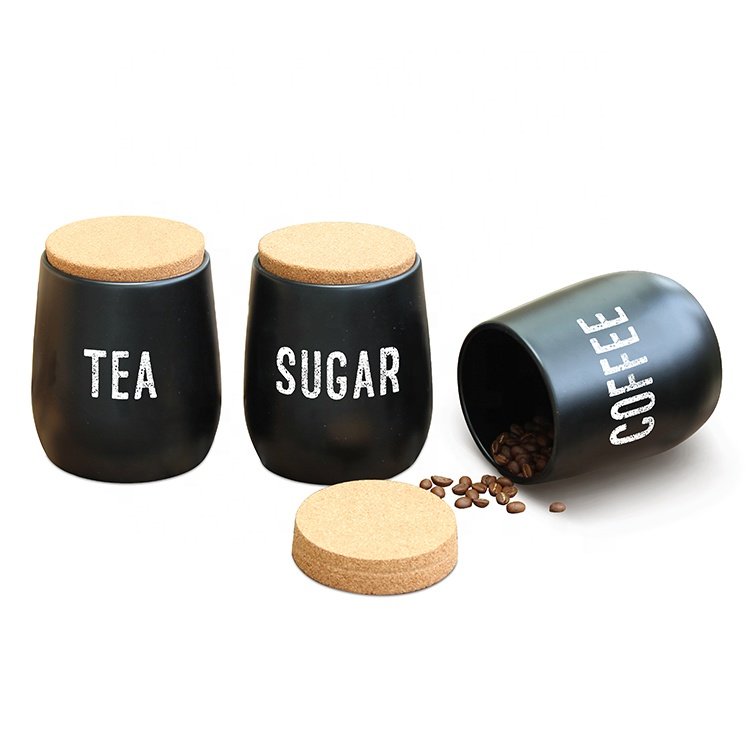 Wholesales Kitchen Food Storage Jars For Tea Sugar Coffee 3PCS Canister Tin With Bamboo Wooden Cork Stopper Lid Metal Canister