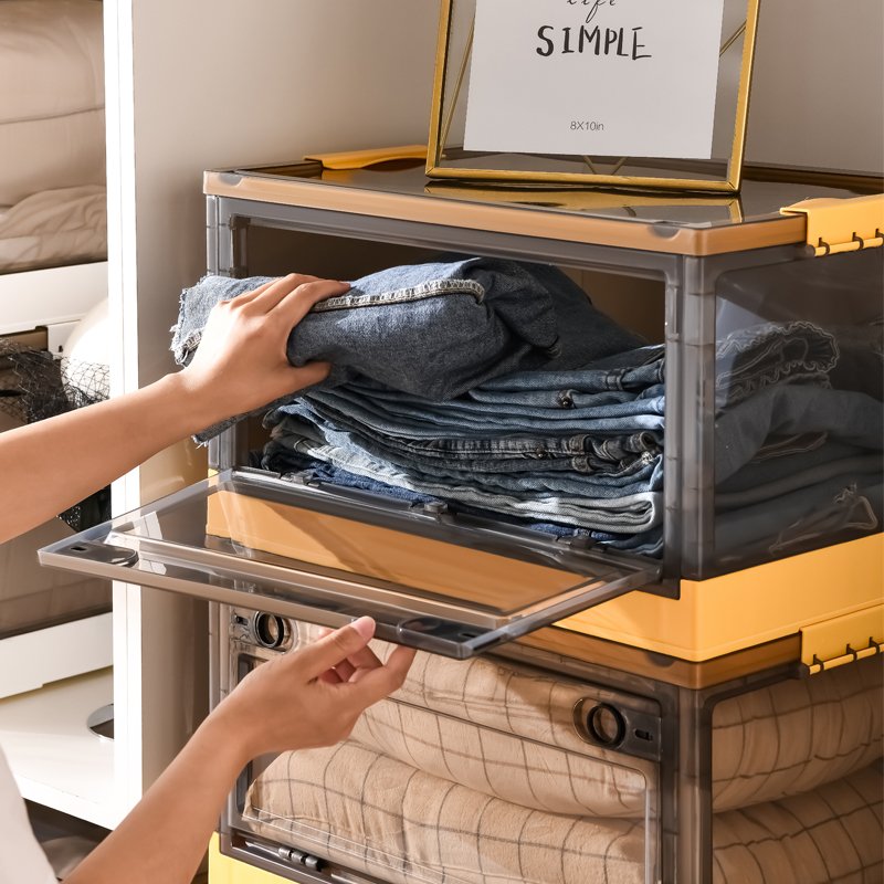 Hot Selling Household For Clothes Toy Organizer Stackable Portable Transparent Plastic Folding Storage Box With Lid