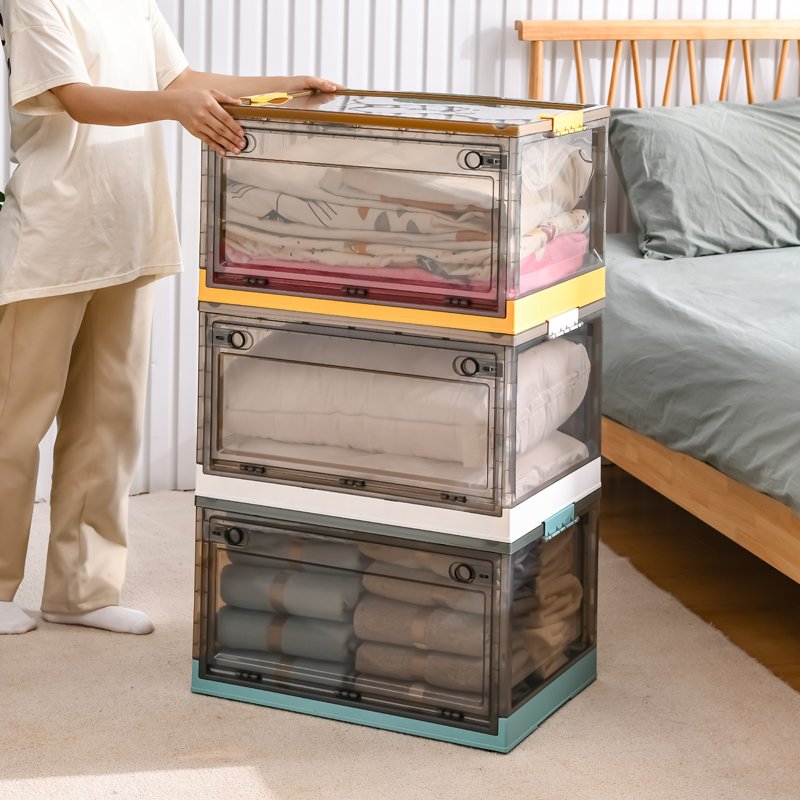 Hot Selling Household For Clothes Toy Organizer Stackable Portable Transparent Plastic Folding Storage Box With Lid