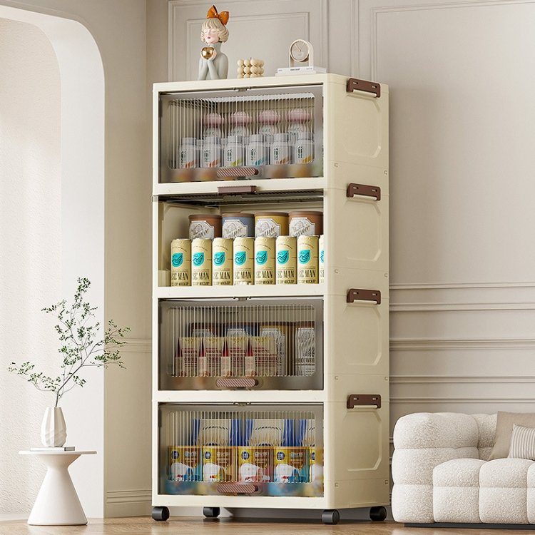 Clear Lidded Plastic Multi-Tier Folding Organizer with Wheels Collapsible Book Storage Cube Bins Bookshelves