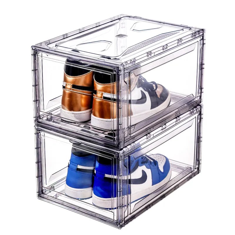Customized Logo Hot 6 Pack Set Stackable Shoe Storage Box Crates Plastic Clear Sneaker Box For Shoes Display Shoe Case