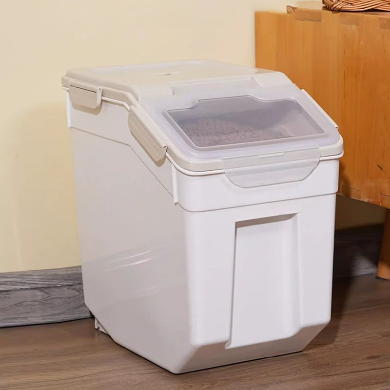 Plastic Airtight Sealed Dog Cat Food Kitchen Container With Wheels Pet Food Storage Bucket