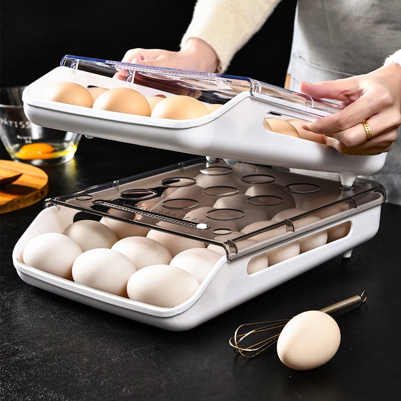 3 Layer Organizer Refrigerator Storage plastic egg storage box container with lids