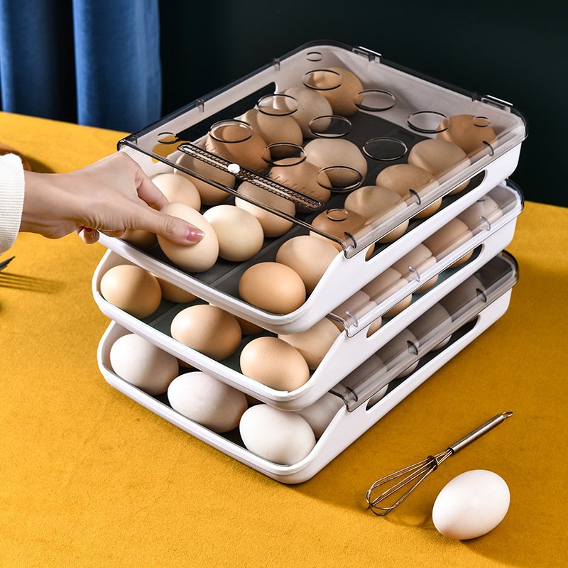 3 Layer Organizer Refrigerator Storage plastic egg storage box container with lids