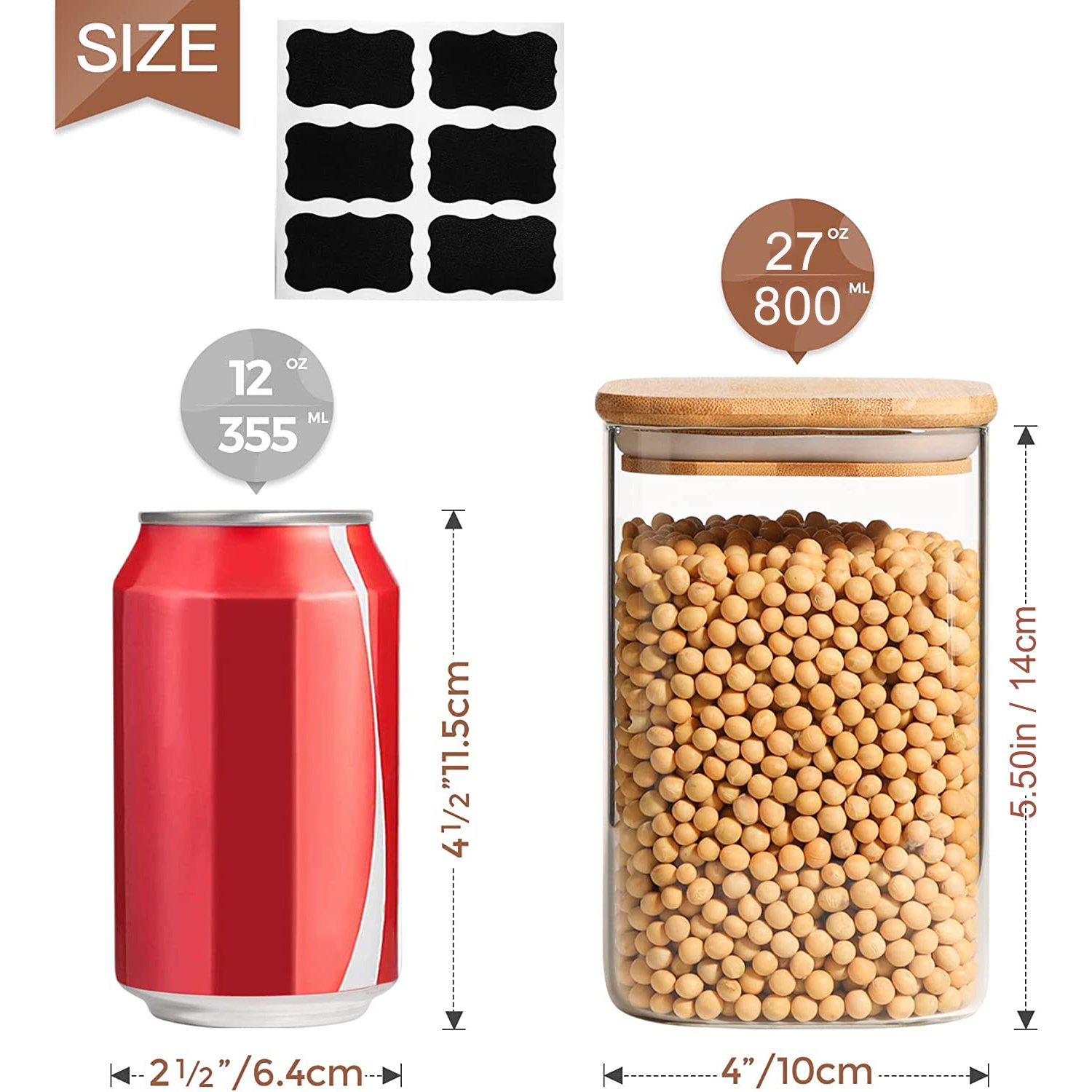 0.8L Medium Wood Lid Food Storage Container Jar Coffee Canister Plastic Airtight Storage Canister with Sealing Bamboo Lid