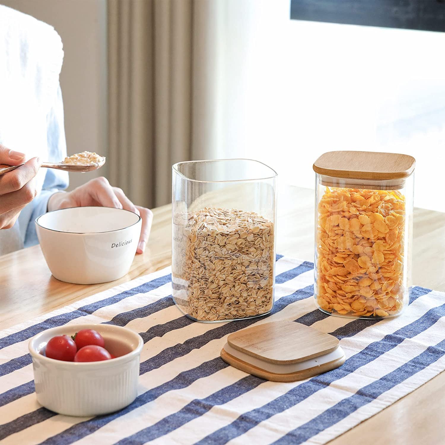 0.8L Medium Wood Lid Food Storage Container Jar Coffee Canister Plastic Airtight Storage Canister with Sealing Bamboo Lid
