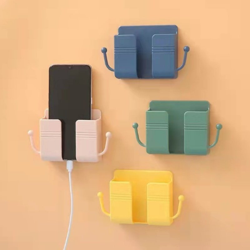 Wall Mount Phone Holder Universal Multipurpose Plastic Kids Storage Box Mounted Remote Control Stand Charging Rack with Hook