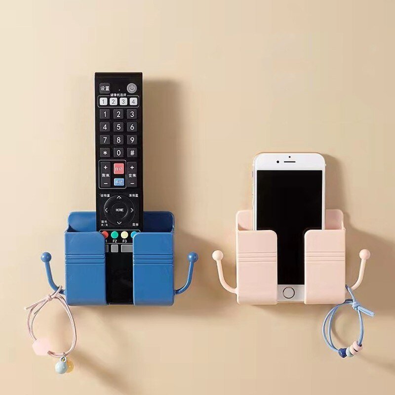 Wall Mount Phone Holder Universal Multipurpose Plastic Kids Storage Box Mounted Remote Control Stand Charging Rack with Hook