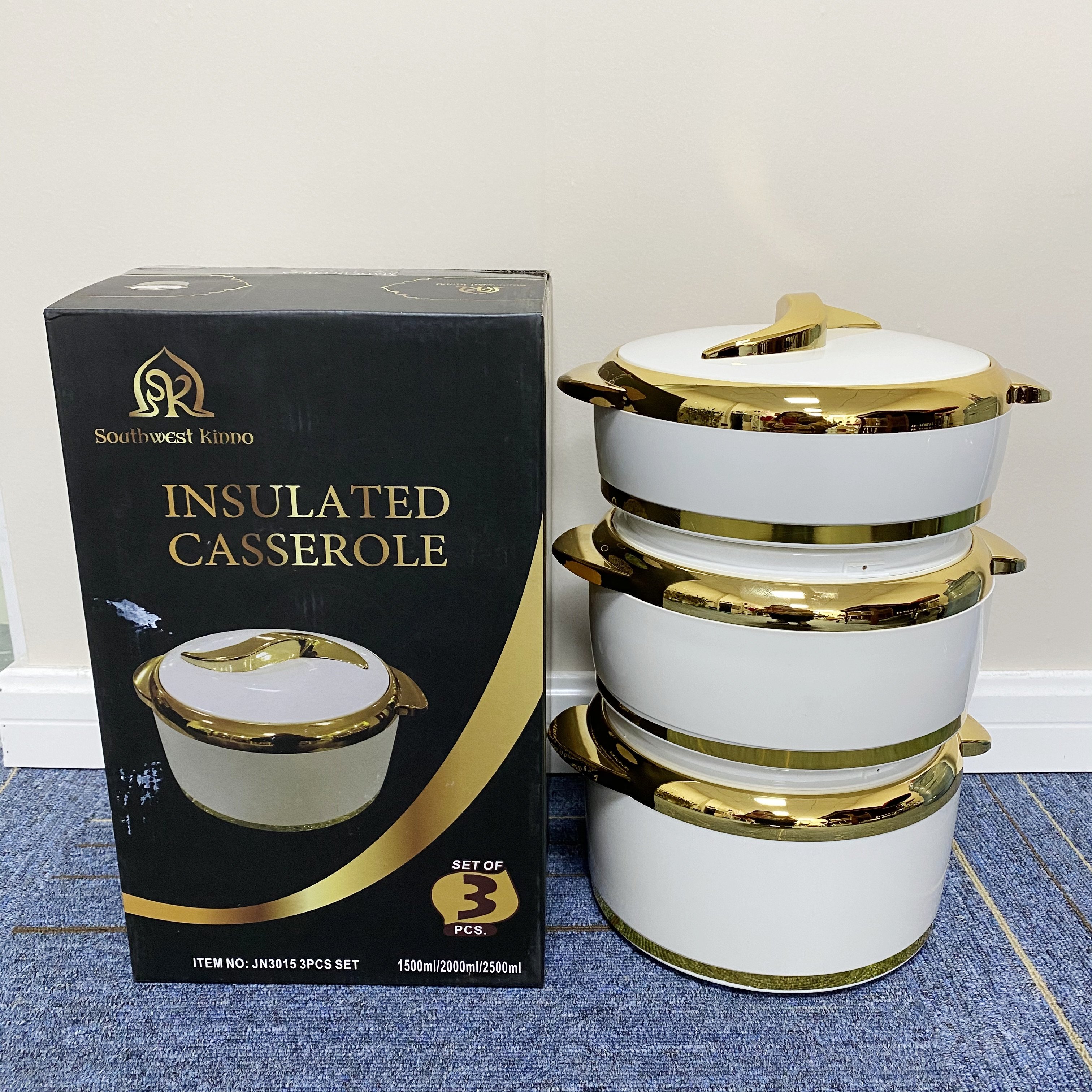 2024 hot selling round hot pot sets food warmer for home use 1.5L+2L+2.5L UAE Iraq food warmer set casserole