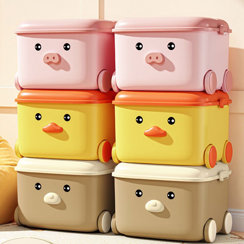 Home Plastic Collection Organizer Tool Bin Case Kid Cartoon Children Baby Toys Snacks Storage Box With Wheels