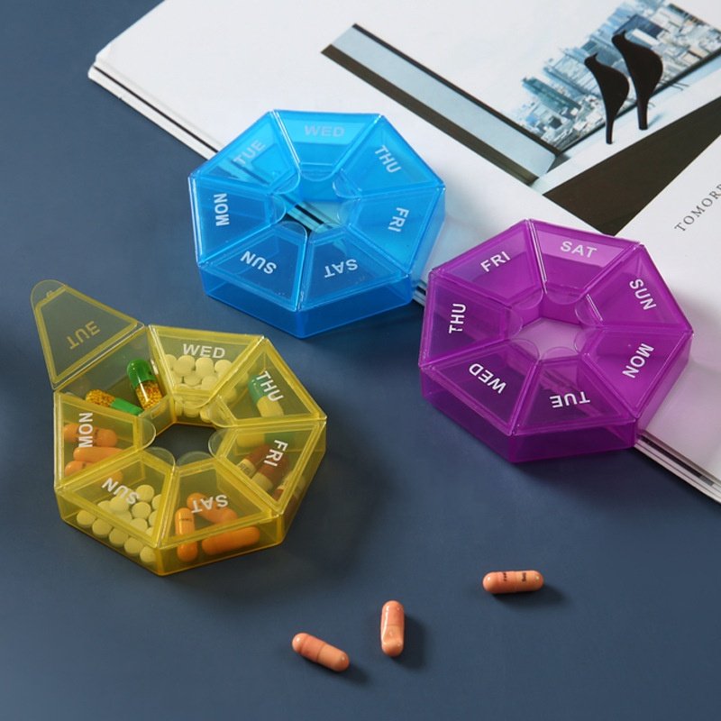 Lakuna Hot Selling 7-Compartment Medicine Dispenser Weekly Pill Box Transparent Pill Storage Box Seven-day Pill Box
